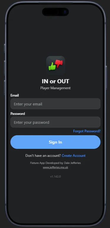 In or Out sign-in screen on a phone